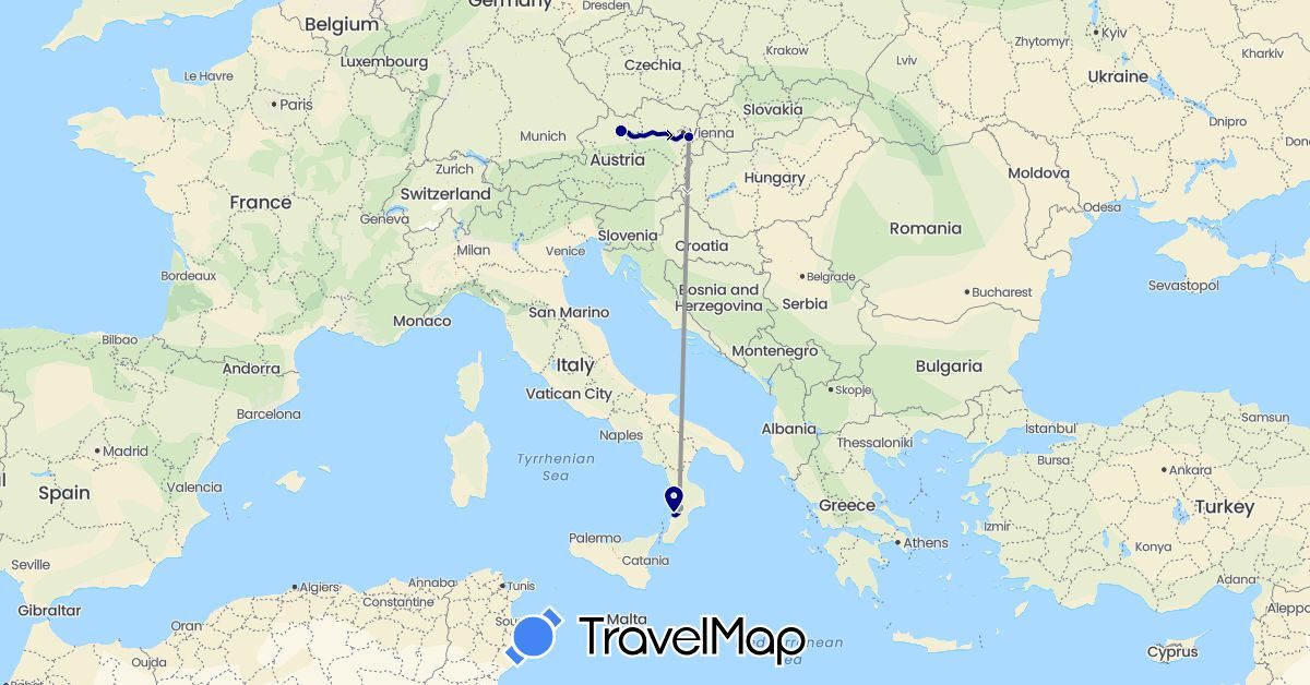 TravelMap itinerary: driving, plane in Austria, Italy (Europe)